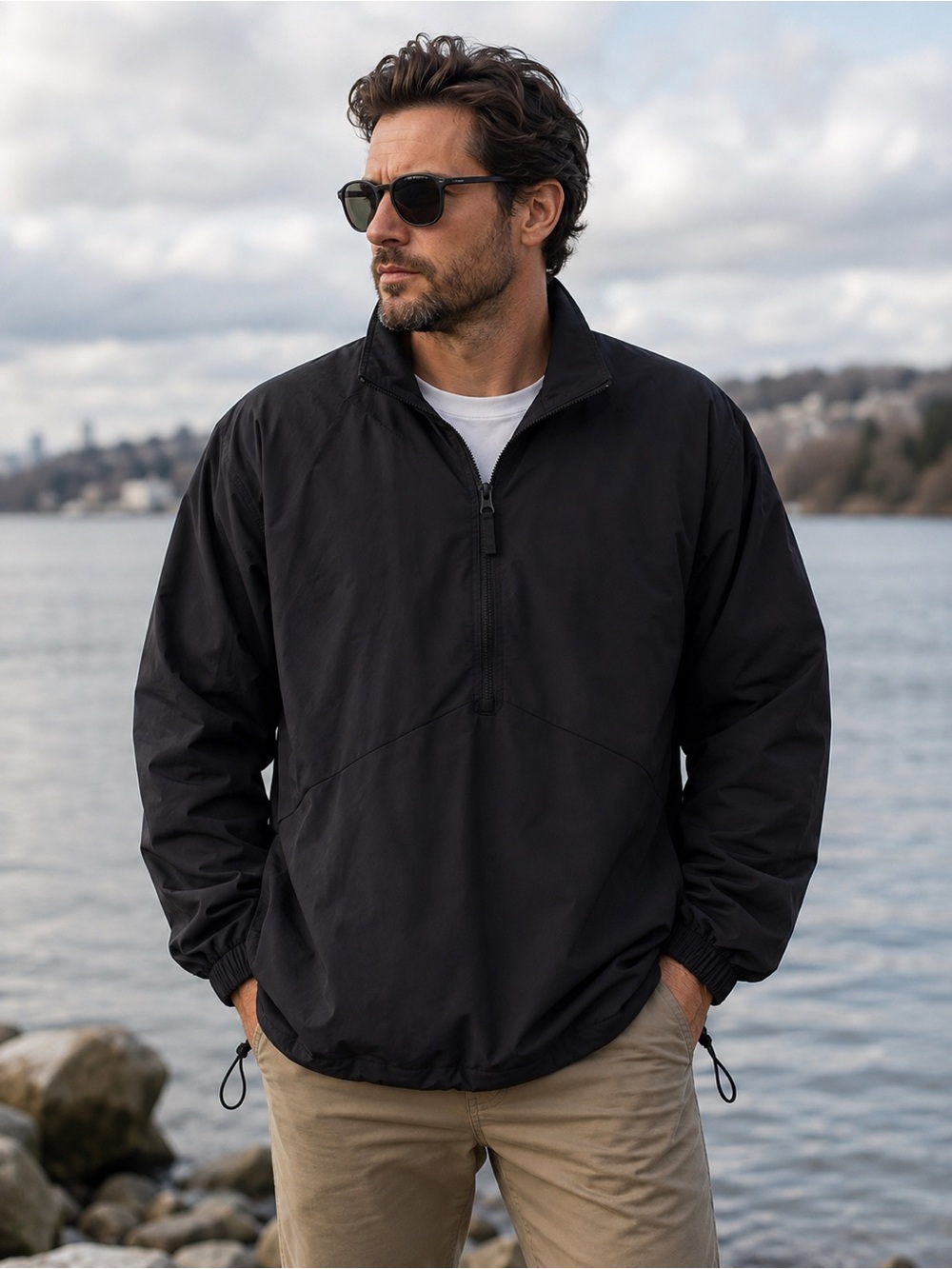 Lands’ End Men’s Black Windbreaker Jacket Size Large 42–44